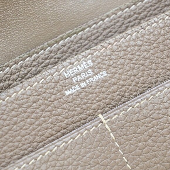 RFHERMES Logo Dogon GM Long Bifold Wallet Square N Leather Brown France 88RF420 - Picture 11 of 15